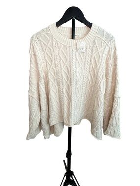 Free People Cream Cable Knit Crewneck Sweater